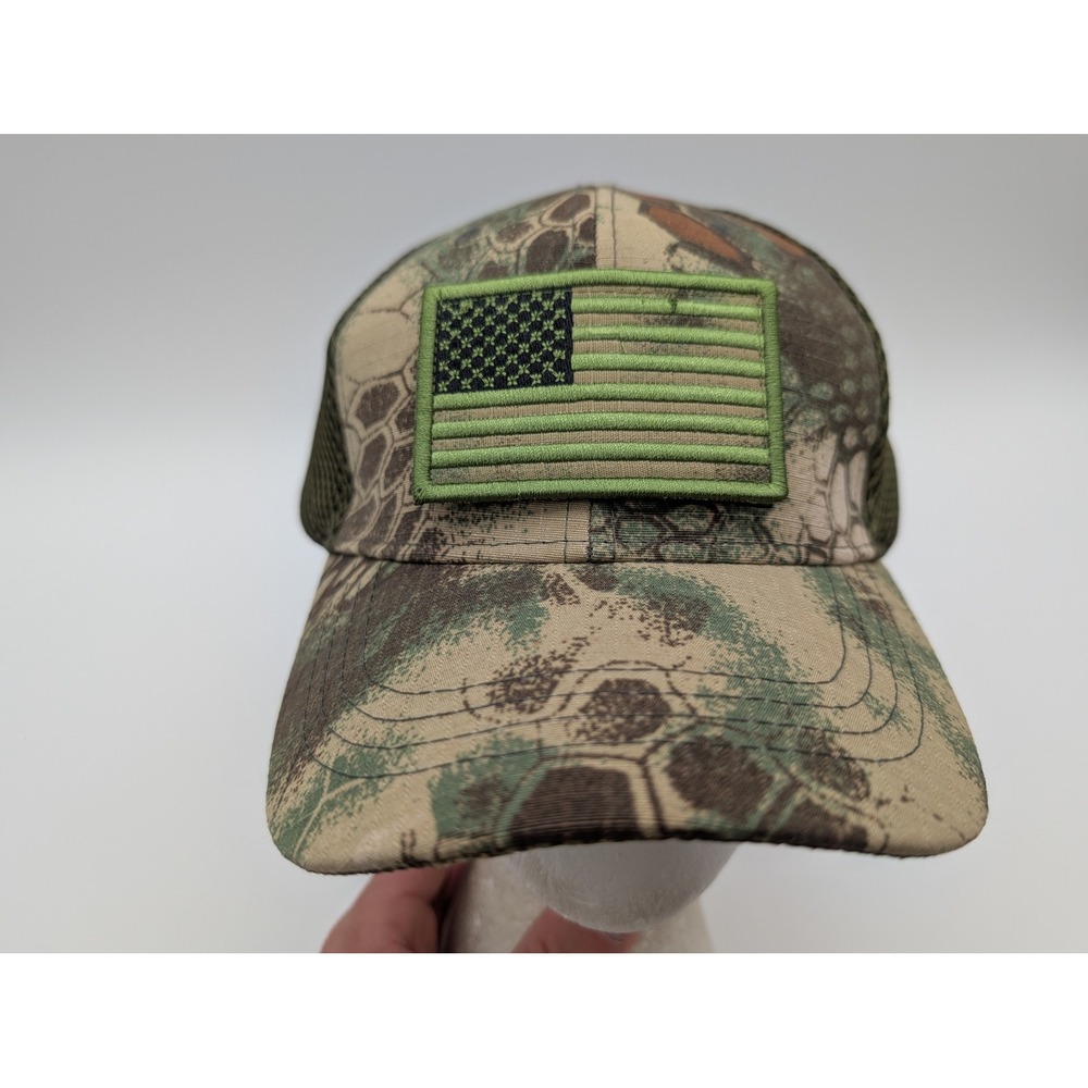 Kryptek Camo Trucker Hat Tactical American Flag Patch Mesh Back Adjustable Cap